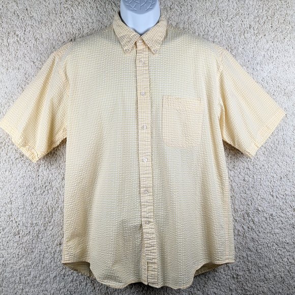 IZOD* Men's Short Sleeve Button Down Curved‎ Hem Single Pocket Shirt~ Size Large - Picture 1 of 12
